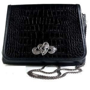 Brighton Leather & Croc Evening Bag w/ Chain Strap